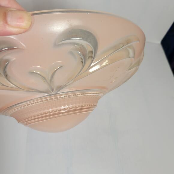 Vintage Ceiling Light Fixture, Pink Round Light Globe, 3 Chain Art Deco - Picture 8 of 10